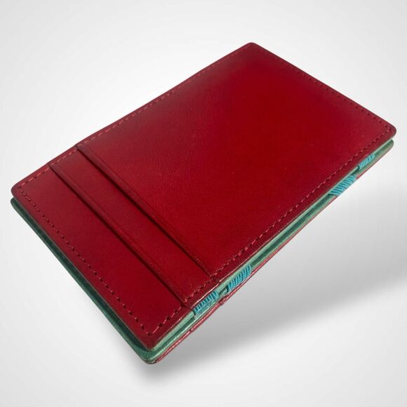 J CREW Inside Out Small Magic Wallet Credit Card Holder Genuine Leather Red Teal - Picture 5 of 7